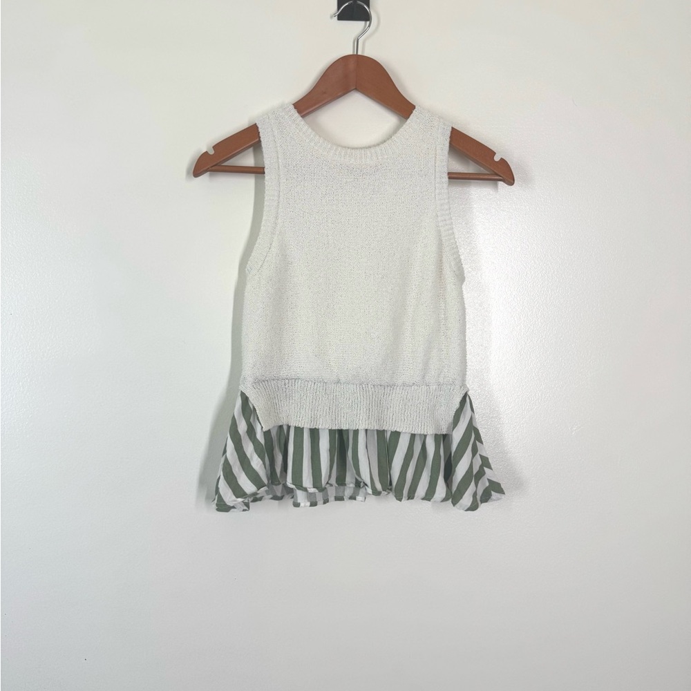 En Saison Cream Textured Knit Tank Top with stripe peplum